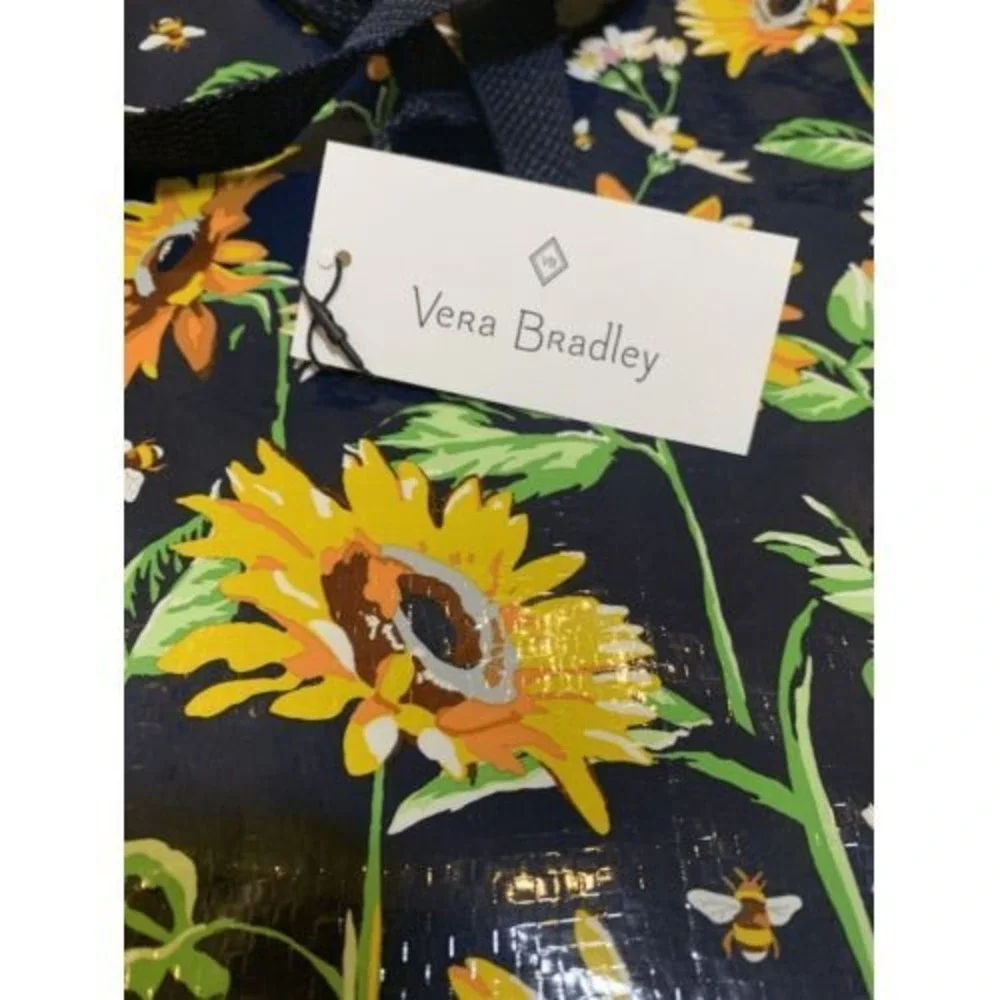Vera Bradley Market Tote Sunflowers Daisies Bees Navy Blue Reusable Large NWT